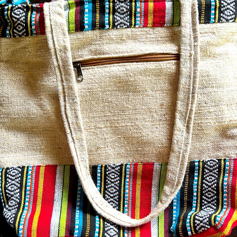 Himalayan Hemp THC Free Zippered Large Tote Bag Made in Nepal - Picture 7 of 7